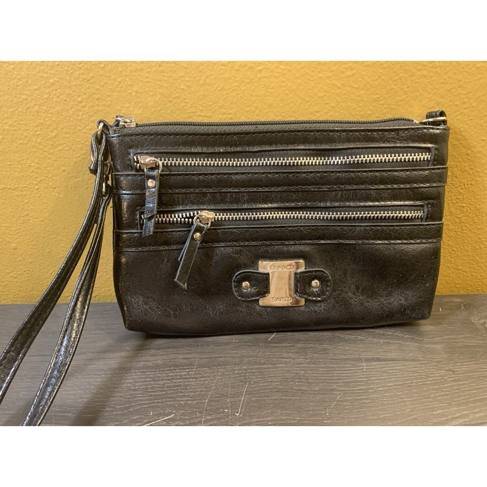 Franco Sarto Wristlet Wallet Small Pockets Fabric Lining Black Zipper
